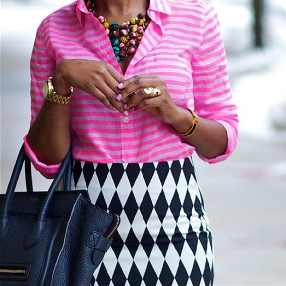 J. Crew Tops - J. Crew Hot Pink Stripe Cotton Silk Popover Button